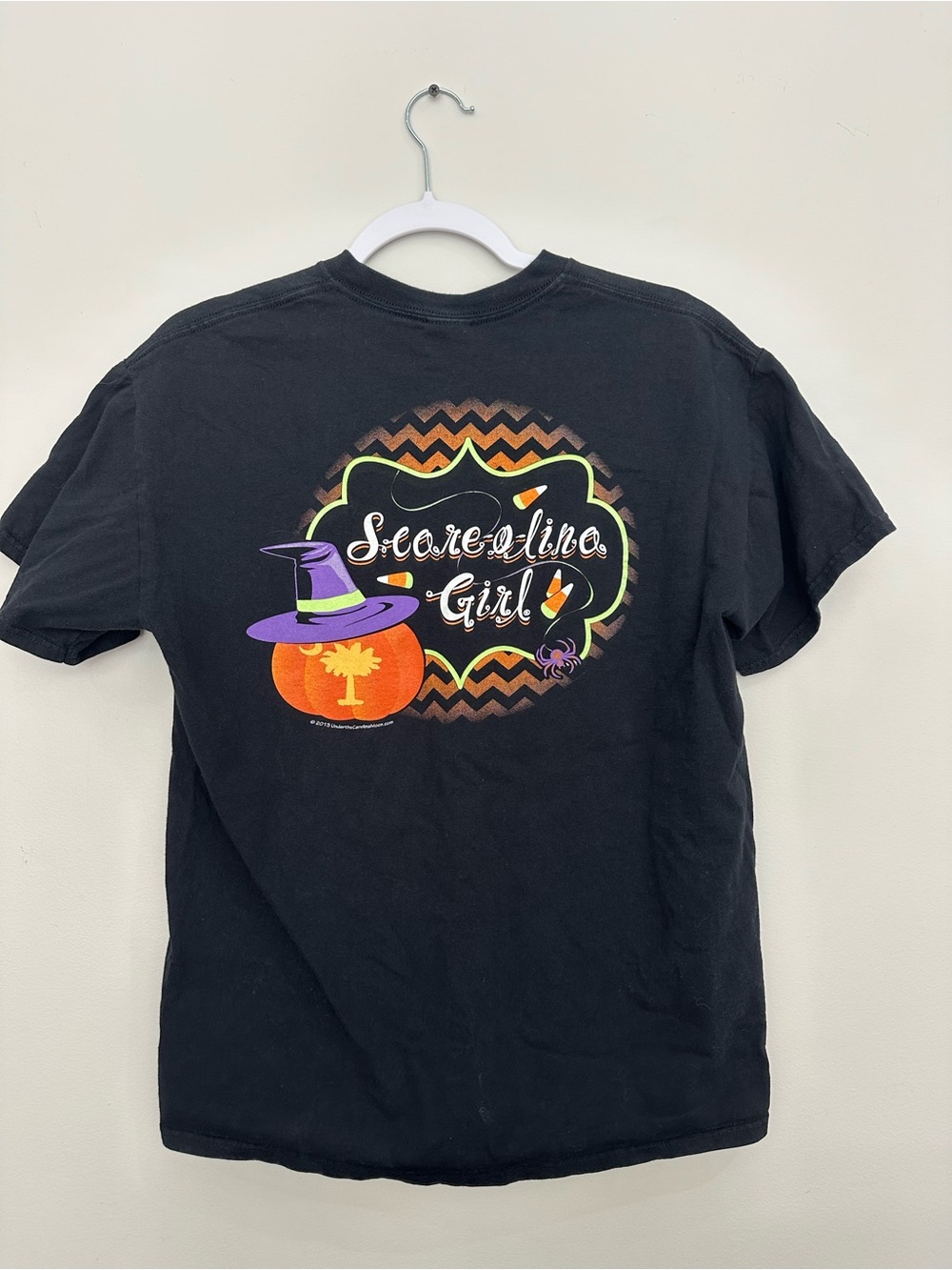 Gildan Black Halloween Tee with Orange Pumpkin & Purple Witch Hat Graphic